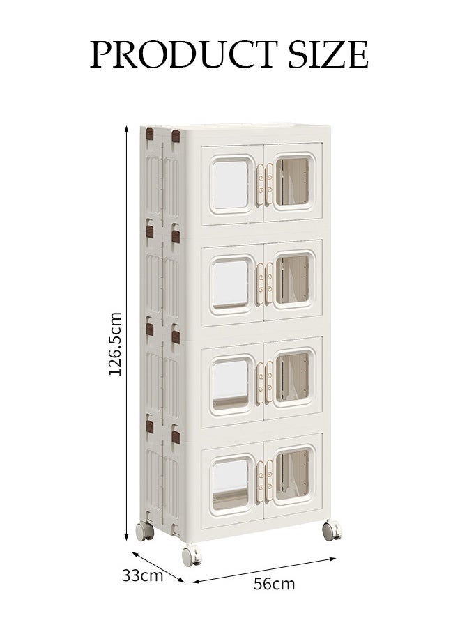 Spides 4 Tiers Foldable Storage Cabinet Multifunctional Double Door Stackable Plastic Storage Bins Cabinet with Wheels Large Capacity Thickened Multi-layer Storage Cabinet for Home, Office，Bedroom， Living Room， Study - Image 4